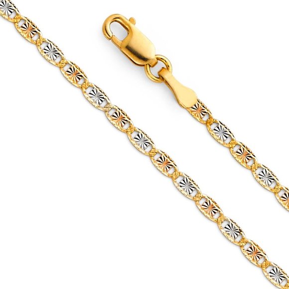 New 14K tri color 2mm Valentino Diamond cut Valentino Chain 16" inches